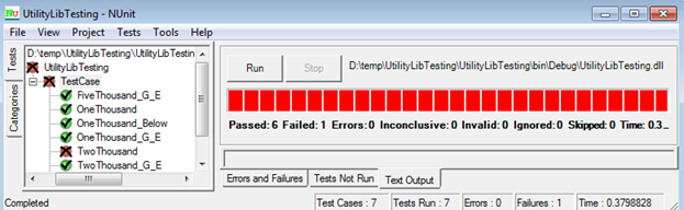 Figure 1.7 NUnit Test Fail output